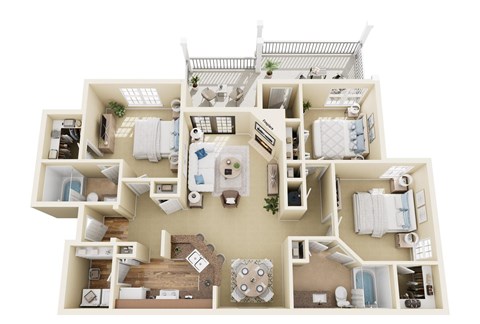 Floor plan for 3 beds, 2 baths, 1555 sqft